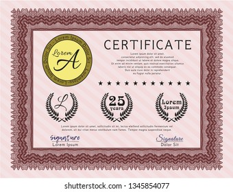 Red Certificate of achievement. Vector illustration. With background. Cordial design. 