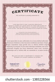 Red Certificate of achievement. Vector illustration. With complex background. Money design. 