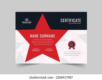 Red Certificate of appreciation, Clean modern certificate with badge, Certificate vector template