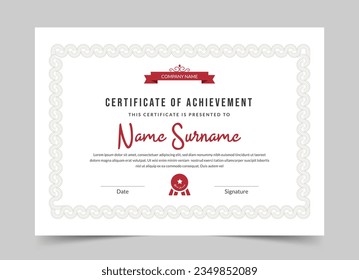 Red Certificate of appreciation, Clean modern certificate with a badge, Certificate vector template, Certificate Template 