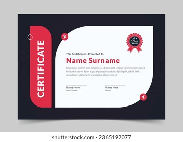 Red Certificate of appreciation, Clean modern certificate with a badge, Certificate vector template
