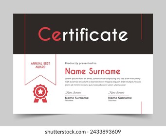 Red Certificate of appreciation, Clean modern certificate with badge, Certificate vector template