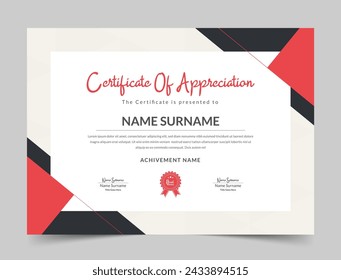 Red Certificate of appreciation template, Diploma Certificate vector template