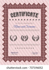 Red Certificate. Artistry design. Printer friendly. Vector illustration. 