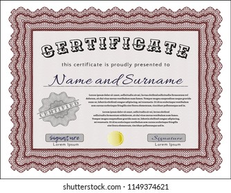 Red Certificate. Complex background. Beauty design. Detailed. 