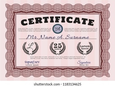 Red Certificate. With complex background. Detailed. Artistry design. 