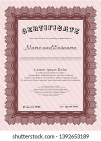 Red Certificate. Complex background. Good design. Vector illustration. 