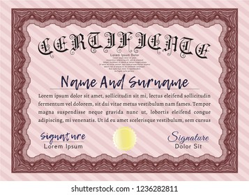 Red Certificate. With complex background. Lovely design. Customizable, Easy to edit and change colors. 