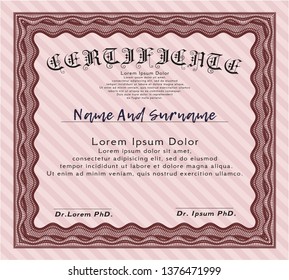 Red Certificate. Complex background. Money design. Vector illustration. 
