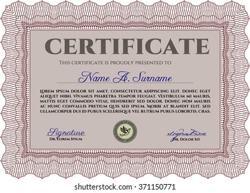 Red Certificate. Complex design. Detailed. Printer friendly. 