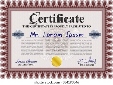 Red Certificate. Complex design. Detailed. Printer friendly. 