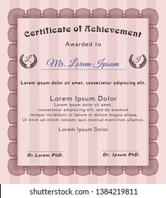 Red Certificate. With complex linear background. Beauty design. Vector illustration. 