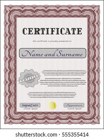 Red Certificate. With complex linear background. Elegant design. Vector illustration. 