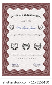 Red Certificate. Cordial design. With background. Detailed. 