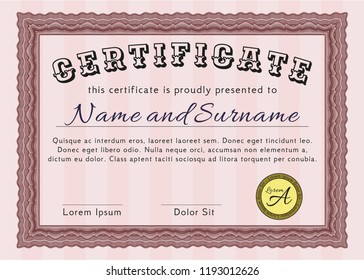 Red Certificate. Customizable, Easy to edit and change colors. With complex linear background. Money design. 