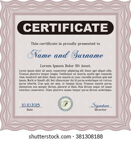 Red Certificate. Detailed. Complex design. Printer friendly. 