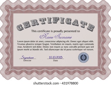 Red Certificate. Detailed. Complex design. Printer friendly. 