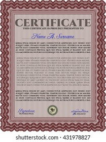 Red Certificate. Detailed. Complex design. Printer friendly. 