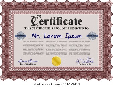 Red Certificate. Detailed. Printer friendly. Complex design. 