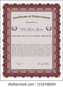 Red Certificate diploma or award template. With complex linear background. Beauty design. Customizable, Easy to edit and change colors. 