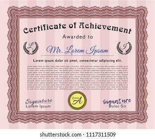 Red Certificate diploma or award template. Customizable, Easy to edit and change colors. With complex linear background. Perfect design. 
