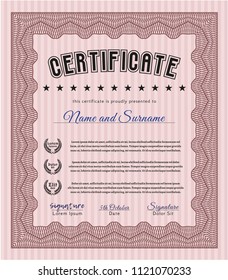 Red Certificate diploma or award template. Retro design. With quality background. Vector illustration. 