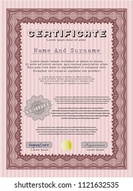 Red Certificate diploma or award template. Vector illustration. Printer friendly. Retro design. 