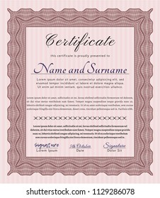 Red Certificate diploma or award template. Lovely design. With guilloche pattern and background. Customizable, Easy to edit and change colors. 