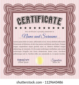 Red Certificate diploma or award template. With guilloche pattern. Customizable, Easy to edit and change colors. Elegant design. 