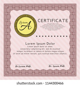Red Certificate diploma or award template. Artistry design. With complex linear background. Detailed. 