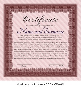 Red Certificate diploma or award template. Detailed. Complex background. Nice design. 