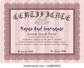 Red Certificate diploma or award template. Retro design. With guilloche pattern. Vector illustration. 