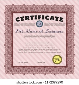 Red Certificate diploma or award template. With quality background. Sophisticated design. Detailed. 