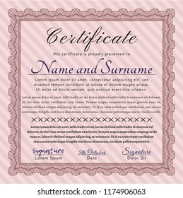 Red Certificate diploma or award template. Printer friendly. Vector illustration. Money style design. 