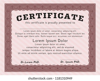 Red Certificate diploma or award template. Sophisticated design. Detailed. With guilloche pattern. 