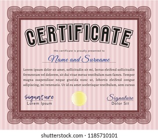 Red Certificate diploma or award template. Perfect design. With great quality guilloche pattern. Customizable, Easy to edit and change colors. 