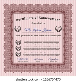 Red Certificate diploma or award template. With great quality guilloche pattern. Beauty design. Vector illustration. 