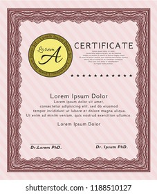Red Certificate diploma or award template. With complex linear background. Customizable, Easy to edit and change colors. Money style design. 