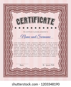 Red Certificate diploma or award template. With background. Detailed. Perfect design. 