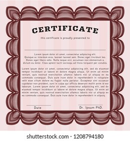 Red Certificate diploma or award template. Customizable, Easy to edit and change colors. With guilloche pattern and background. Lovely design. 