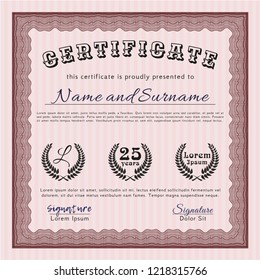 Red Certificate diploma or award template. Lovely design. Customizable, Easy to edit and change colors. With complex linear background. 