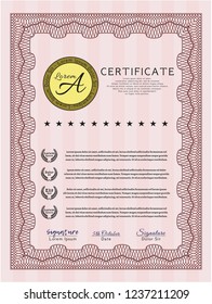 Red Certificate diploma or award template. Excellent design. Printer friendly. Vector illustration. 
