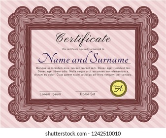 Red Certificate diploma or award template. Retro design. With complex background. Customizable, Easy to edit and change colors. 