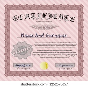 Red Certificate diploma or award template. Money Pattern. With complex linear background. Customizable, Easy to edit and change colors. 