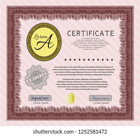 Red Certificate diploma or award template. Money style design. Printer friendly. Customizable, Easy to edit and change colors. 