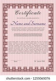 Red Certificate diploma or award template. Printer friendly. Detailed. Retro design. 