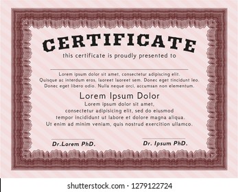 Red Certificate diploma or award template. Retro design. Vector illustration. Easy to print. 