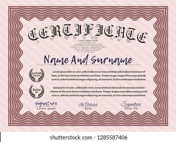 Red Certificate diploma or award template. Nice design. Printer friendly. Vector illustration. 