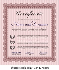 Red Certificate diploma or award template. Easy to print. Vector illustration. Superior design. 