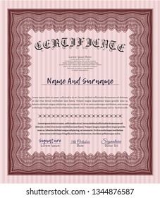 Red Certificate diploma or award template. Detailed. With guilloche pattern. Superior design. 